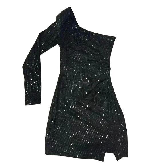 Black Sequin One-Shoulder Long Sleeve Mini Bodycon
Dress Size Small - Picture 3 of 4